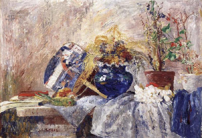 James Ensor Still life with Blue Vase and Fan Germany oil painting art